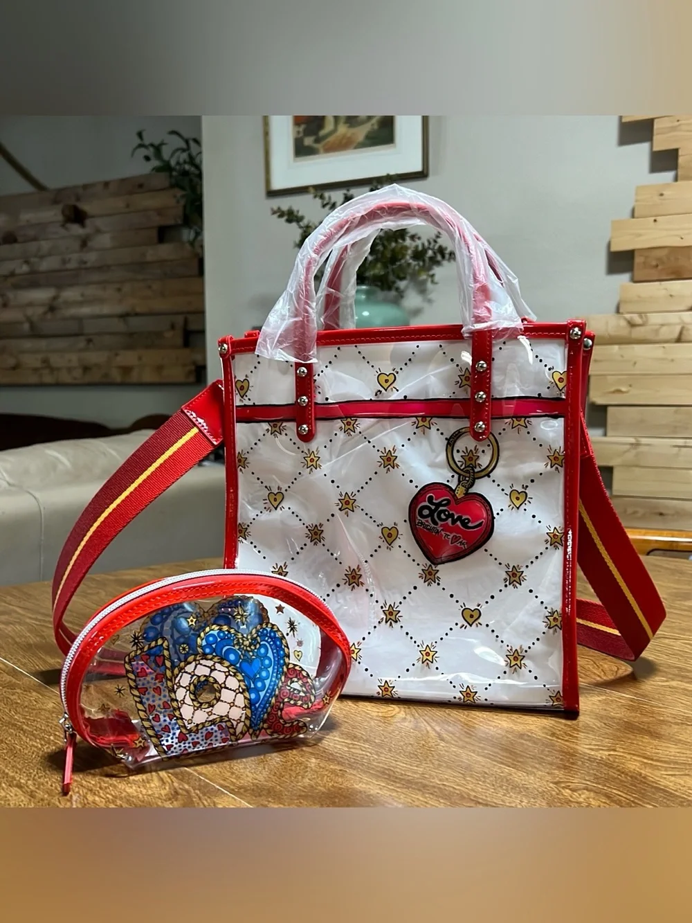Brighton Celebrate VIP Women’s Clear Red Trim Tote Bag and Pouch Sets Included